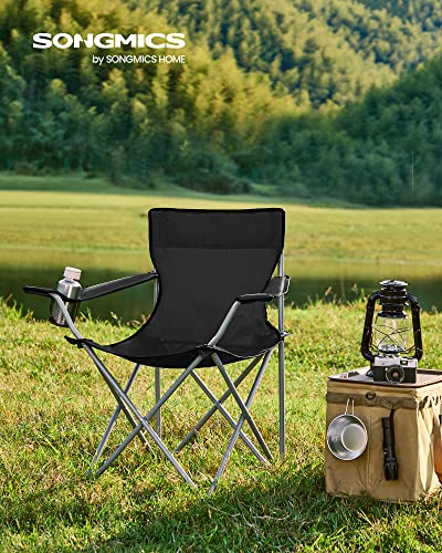 Set of 2 Folding Camping Chairs, Outdoor Chairs with Armrests and Cup Holder, Stable Structure, Max. Capacity 120 kg