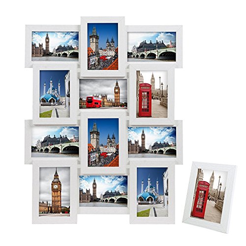 Picture Collage for 12 4" x 6" (10 x 15 cm) + 1 Single Photo Frame, Assembly Required, White Wood Grain