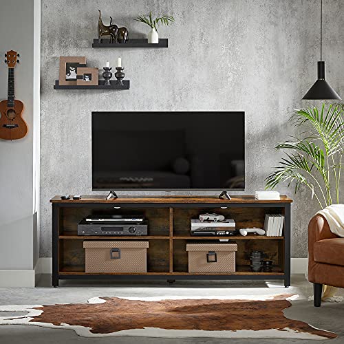 TV Stand, 4 Cubby TV Cabinet for up to 65-Inch TVs, TV Table Unit with Adjustable Shelves and Cable Management, Industrial, Rustic Brown and Black