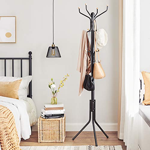 Metal Coat Rack, Clothes Stand, Hat Handbag Hanger, 182 cm Tall Hall Tree, Black