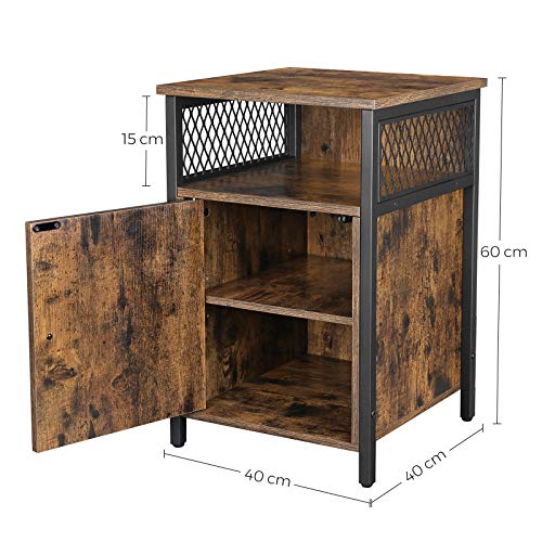 Bedside Table, Side Table, End Table, 40 x 40 x 60 cm, with Open Shelf and Storage Cabinet, for Living Room, Bedroom, Industrial, Rustic Brown and Black