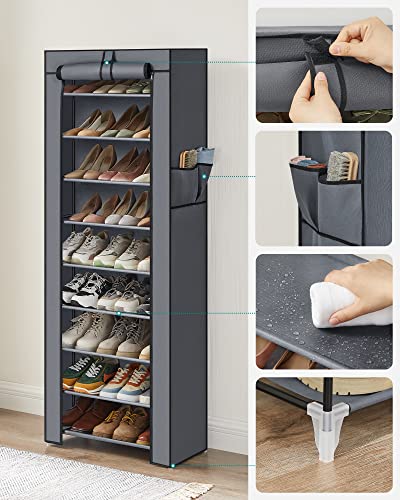 10 Tier Shoe Rack Cabinet for up to 27 Pairs of Shoes Free Standing Storage Organizer 58 x 28 x 160cm Grey