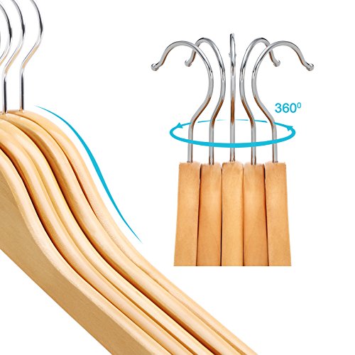 Wood Children’s Hangers, 20-Pack Kid’s Clothes Hangers, with Trousers Bar, Shoulder Notches, 360 Degree Swivel Hooks, 35 x 1.2 x 20 cm, Natural