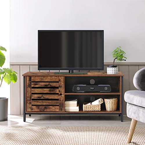 TV Cabinet for up to 50-Inch TVs, TV Console, TV Stand, Cabinet with Louvred Door, 2 Shelves, Living Room, Bedroom, Industrial, Rustic Brown and Black