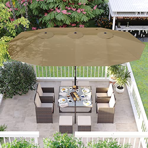 Double-Sided Parasol Umbrella 4.6 x 2.7 m, Extra Large Garden patio Parasol, Twin Sun Shade Canopy, UPF 50+ Protection, Crank, For Market Outdoor Garden Terrace, No Base, Taupe