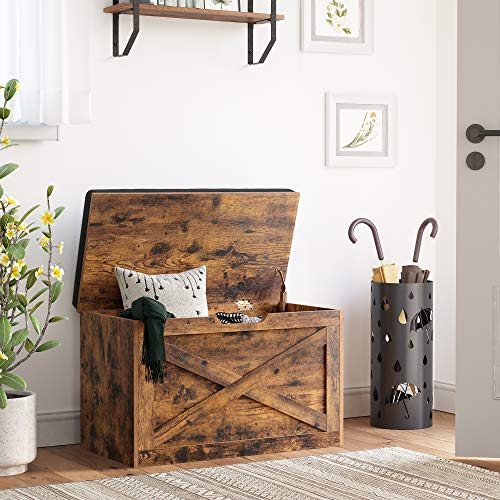 Shoe Bench, Padded Storage Bench with Cushioned Seat, Storage Chest Cabinet, Barn-Door Style, 29.9 x 15.7 x 18.9 Inches, Rustic Brown U