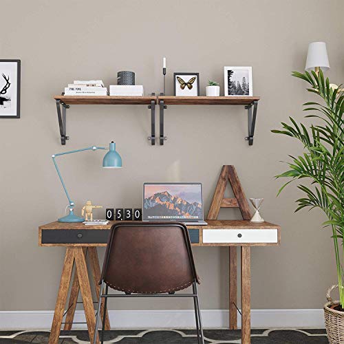 Wall Shelves, Set of 2, Large Floating Shelves, Stable Hanging Shelves for Living Room, Bedroom, Hallway, 60 x 20 x 33 cm, Industrial Style, Rustic Brown and Black