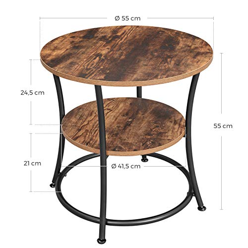 Side Table Round, End Table with 2 Shelves, Living Room, Bedroom, Easy Assembly, Metal, Industrial Design, Rustic Brown