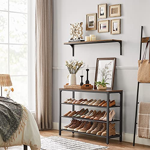 Shoe Rack, Shoe Organiser with 3 Mesh Shelves, for Hallway, Living Room, Bedroom, Simple Structure, Stable, Industrial Style, Rustic Brown and Black