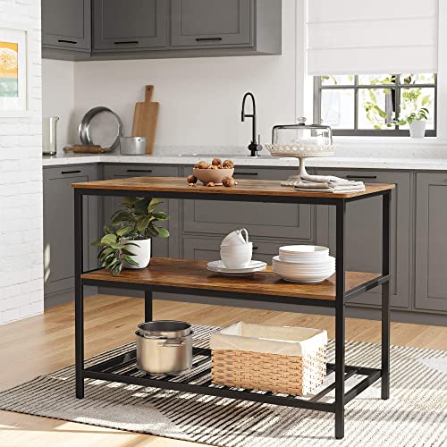 Baker's Rack, Kitchen Island with Large Worktop, Stable Steel Structure, 120 x 60 x 90 cm, Industrial Kitchen Shelf, Easy to Assemble, Rustic Brown and Black