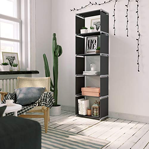 Storage Shelf, 5-Tier Bookcase, Garment Organiser, Each Shelf Holds 5 kg, 50 x 30 x 180 cm, for Living Room, Bedroom, Closet, Black