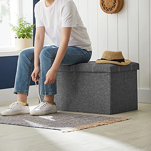 Bench Stool 80 Litre Capacity Seat Chest Storage Box Faux Linen Foldable Maximum Load 300 kg for Living Room Bedroom Hallway Dark Grey