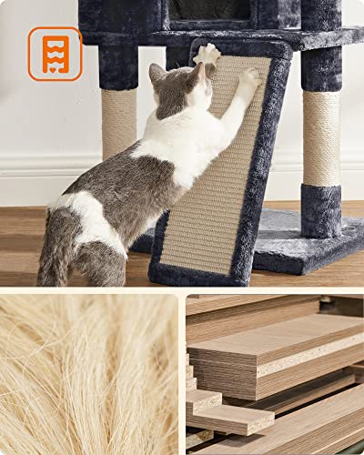 Cat Tree, Cat Condo 115 cm, Scratching Ramp, Smoky Grey