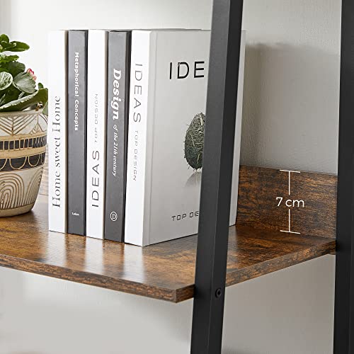 Bookcase, Ladder Shelf with 5 Shelves, Open Standing Shelf, Narrow for Living Room, Bedroom, Kitchen, Office, Metal Frame, Industrial Design, Vintage Brown-Black