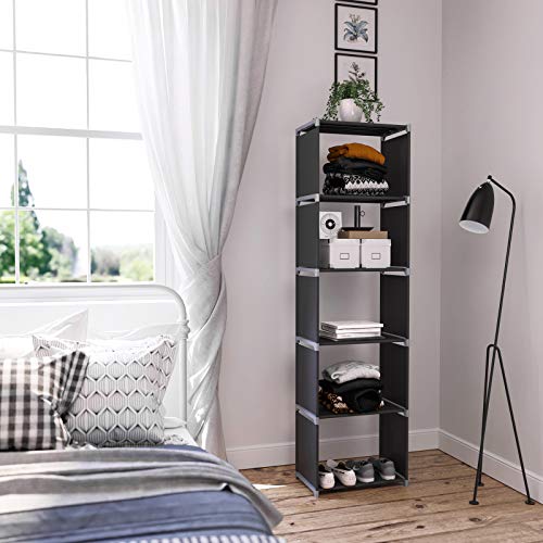 Storage Shelf, 5-Tier Bookcase, Garment Organiser, Each Shelf Holds 5 kg, 50 x 30 x 180 cm, for Living Room, Bedroom, Closet, Black