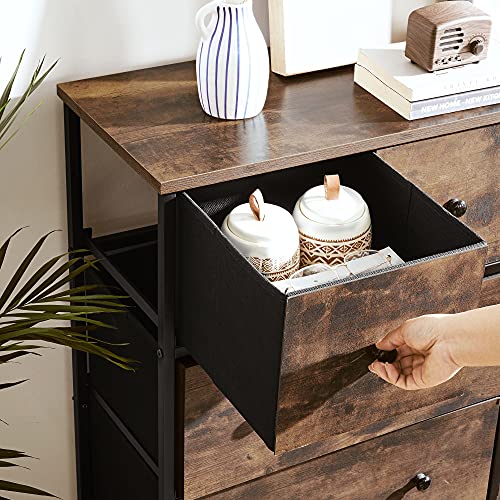 Chest of Drawers, Fabric 5-Drawer Storage Organiser Unit, Wooden Front and Top, Industrial Style Dresser Unit, for Living Room, Hallway, Nursery, Rustic Brown and Black