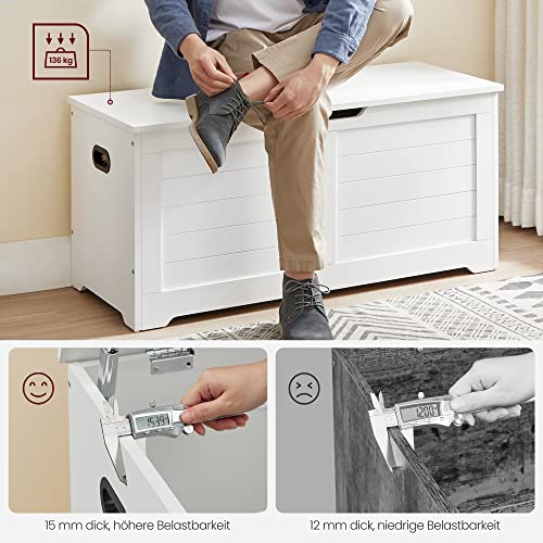 Storage Chest, Storage Bench, Blanket Box with 2 Safety Hinges, Shoe Storage Bench, Modern Style, 40 x 100 x 46 cm, for Hallway, Bedroom, Living Room, Matte White