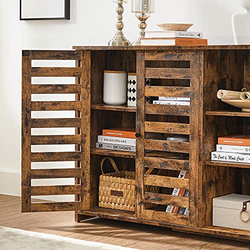 Sideboard Kitchen Cabinet with 2 Slat Doors Adjustable Shelf Freestanding 3 Open Compartments Dining Room 110 x 35 x 75 cm Vintage Brown