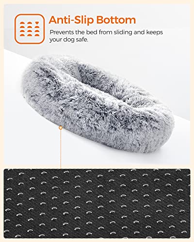 Dog Bed, Donut Cat Bed, Fluffy Calming Pet Bed with Removable, Washable Cover, Soft Long Plush, 80 cm, Grey