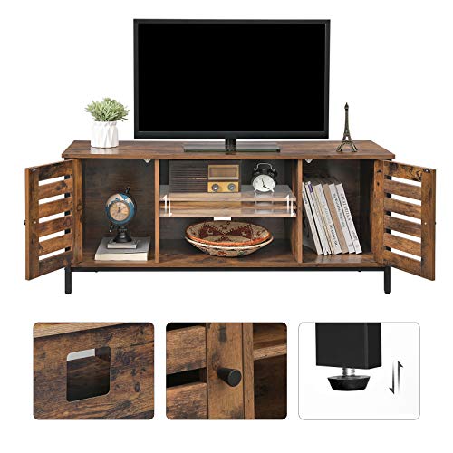 TV Stand, TV Console Unit with Shelves, Cabinet with Storage, Louvred Doors, for Living Room, Entertainment Room, Rustic Brown and Black