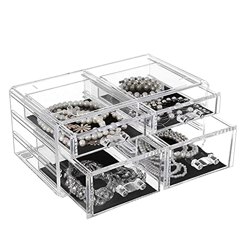 Acrylic Makeup Organiser Cosmetic Jewellery Storage with 4 clear drawers Display Boxes 2 Pieces Set