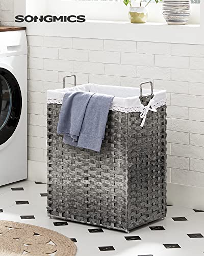 Laundry Basket 90 L with 2 Fabric Laundry Bags 3 Laundry Nets Handles Rattan Look