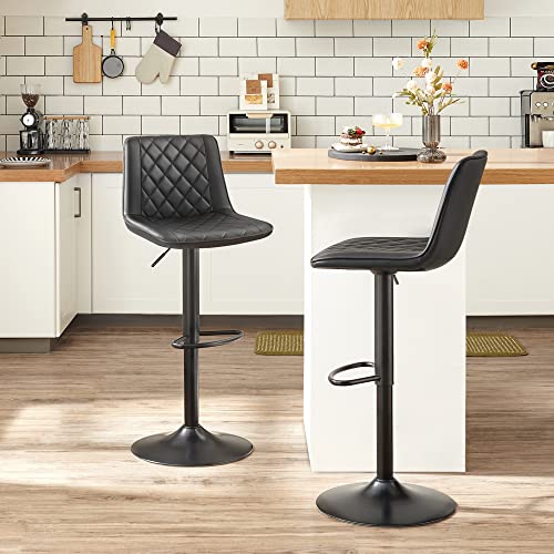 Songmics Bar Stools Set of 2 Height Adjustable Metal Back and Footrest with PU Cover and Padding for Dining Room Bar Kitchen Living Room up to 120 kg