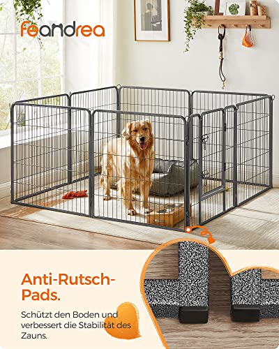 8-Panel Pet Playpen, Iron Dog Cage, Heavy Duty Pet Fence, Puppy Whelping Pen, Foldable and Portable, 77 x 80 cm, Grey