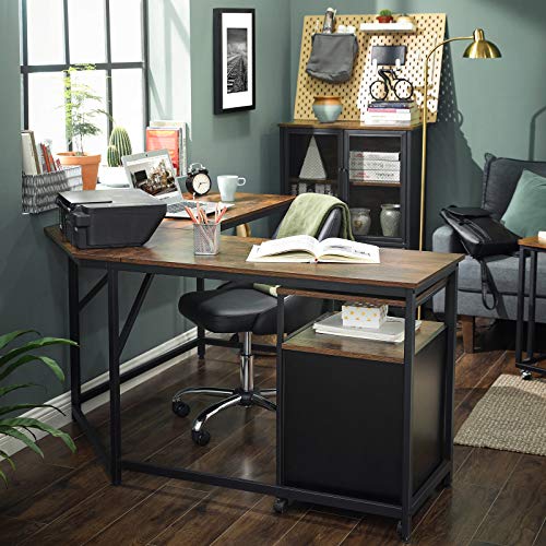 L-Shaped Computer Desk, Corner Desk for Study, Home Office, Gaming, Space-Saving, Easy Assembly, Industrial Design, Rustic Brown and Black