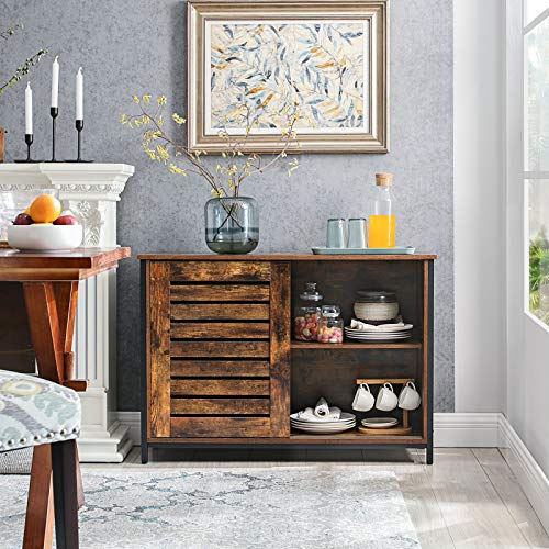 Sideboard, Kitchen Cabinet with Sliding Doors, Chest of Drawers, Living Room, Hall, Kitchen, Home Office, Steel Frame, Industrial Style, Rustic Brown and Black