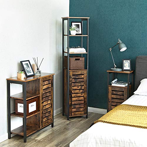 Industrial Floor Standing Shelf, Narrow Bathroom Cabinet with 3 Shelves and Cupboard, Tall, Multipurpose in the Living Room, 37 x 30 x 167 cm, Rustic Brown