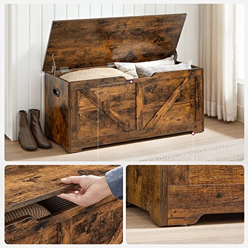 Storage Chest, Storage Bench, Blanket Box with 2 Safety Hinges, Shoe Storage Bench, Barn Style, 40 x 100 x 46 cm, for Hallway, Bedroom, Living Room, Rustic Brown