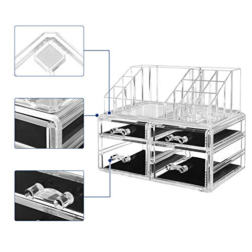 Acrylic Makeup Organiser Cosmetic Jewellery Storage with 4 clear drawers Display Boxes 2 Pieces Set