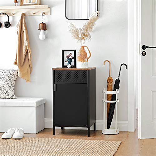 Storage Cabinet, Floor Cabinet with Door, Sideboard with Adjustable Shelf, Steel Frame, Space-Saving, Industrial Style, Rustic Brown and Black