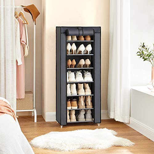 7-Tier Shoe Rack, Shoe Storage Cabinet with Non-Woven Fabric Cover, Shoe Storage Organiser, Dustproof, for Heels, Sneakers, Boots, Easy Assembly, 46 x 28 x 126 cm, Grey