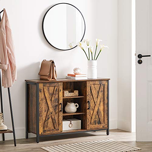 Buffet Table, Sideboard, Storage Cabinet with Cupboard and Shelves, Barn Doors, for Dining Room, Kitchen, Living Room, Hallway, Industrial, Rustic Brown and Black