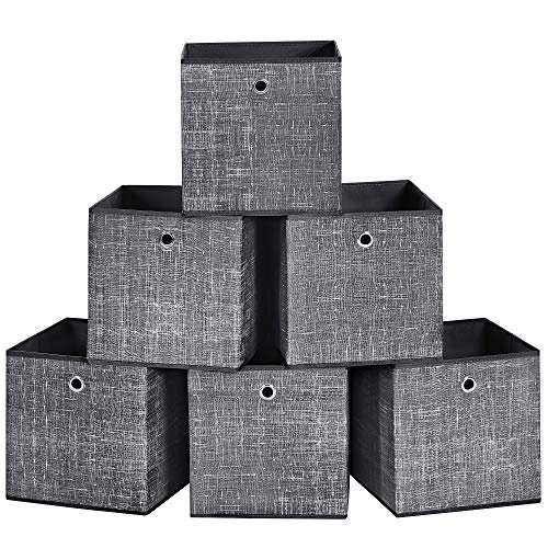 Foldable Storage Boxes, Set of 6 Non-Woven Fabric Storage Cubes, 30 x 30 x 30 cm, Toy Clothes Organiser Bins, Black