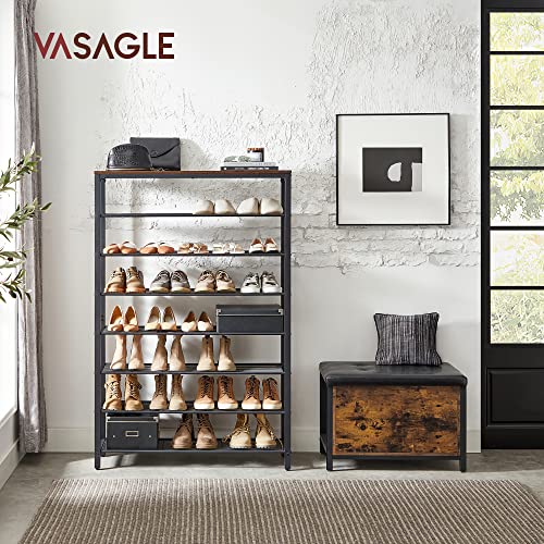 8-Tier Shoe Rack, Shoe Storage with 7 Metal Mesh Shelves, for 32-40 Pairs of Shoes, Large Shoe Organiser, for Hallway, Bedroom, 100 x 30 x 152 cm, Rustic Brown and Black