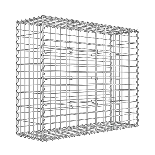 Gabion Basket, Metal Gabion Cage with 5 x 10 cm Mesh for Stones, Galvanised, Garden Decor Wall Partition, 100 x 80 x 30 cm, Silver