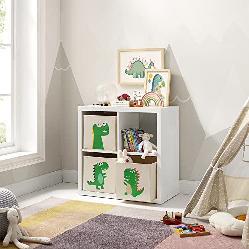 Storage Boxes, Set of 3, Storage Baskets, Toy Storage, Fabric Boxes, 30 x 30 x 30 cm, Foldable, with Handles, Bedroom, Playroom, Dinosaurs, Beige