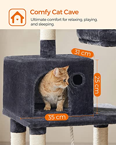 Cat Tree, Stable Cat Tower, 2 Plush Perches, 143cm, Smoky Grey