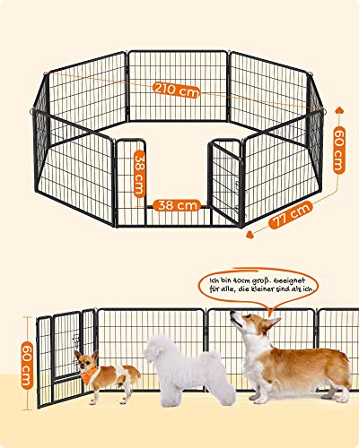 8-Panel Pet Playpen, Iron Dog Cage, Heavy Duty Pet Fence, Puppy Whelping Pen, Foldable and Portable, 77 x 60 cm, Black