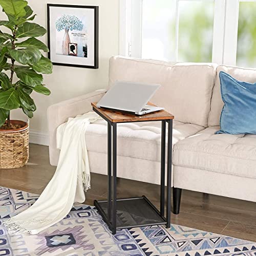 Side Table, End Table, Bedside Table with Mesh Shelf, Breakfast by the Bed, Under Sofa, in Living Room Bedroom, Easy Assembly, Space Saving, Industrial, Rustic Brown