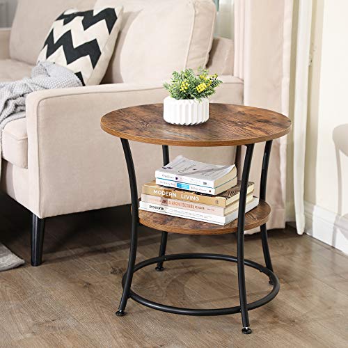 Side Table Round, End Table with 2 Shelves, Living Room, Bedroom, Easy Assembly, Metal, Industrial Design, Rustic Brown