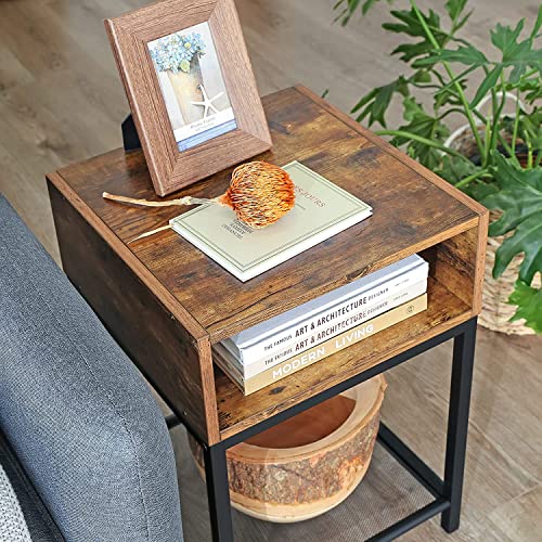 Nightstand, Side Table, End Table with Open Compartment and Mesh Shelf, for Living Room Bedroom, Easy Assembly, Space-Saving, Industrial, Rustic Brown and Black