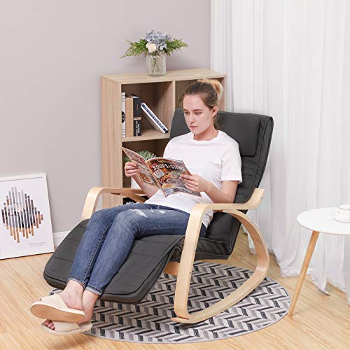 Birch Wood Relaxing Rocking Chair with Adjustable Footrest Max Load: 150 kg Gray