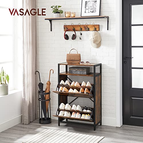 Shoe Cabinet with 2 Flip Doors, Hallway Shoe Storage Rack with Open Compartment, Internal Dividers, for 8-12 Pairs of Shoes, 60 x 30 x 95 cm, Rustic Brown and Black