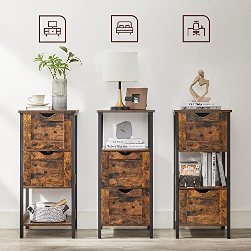 Bathroom Cabinet, 2 Drawers, Open Compartment, Chest of Drawers, Slim, Space-Saving, Bathroom Furniture, 37 x 30 x 80 cm, Vintage Brown/Black