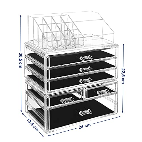 Large Clear Acrylic Make up Organiser, Stackable Cosmetic Box, with 6 Drawers, for Palette Brush Foundations Lipstick Nail Polish Hairpins, Great Gift for Loved Ones