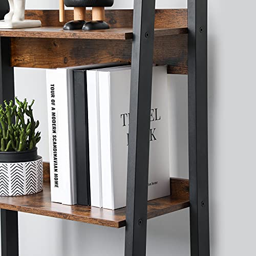 Ladder Shelf, 4-Tier Home Office Bookshelf, Freestanding Storage Shelves, for Living Room Bedroom Kitchen Balcony, Metal Frame, Easy to Assemble, Industrial, Rustic Brown and Black